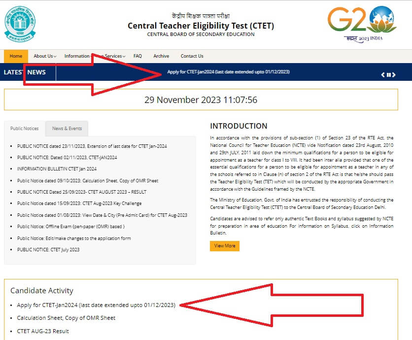 CTET apply online date has been extended to 1 December 2023